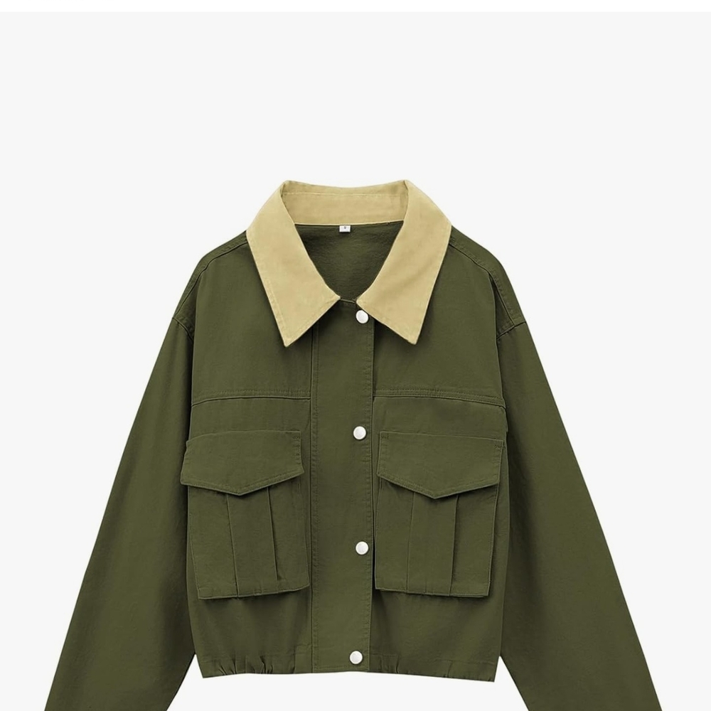 Chic Olive Jacket with Tan Collar